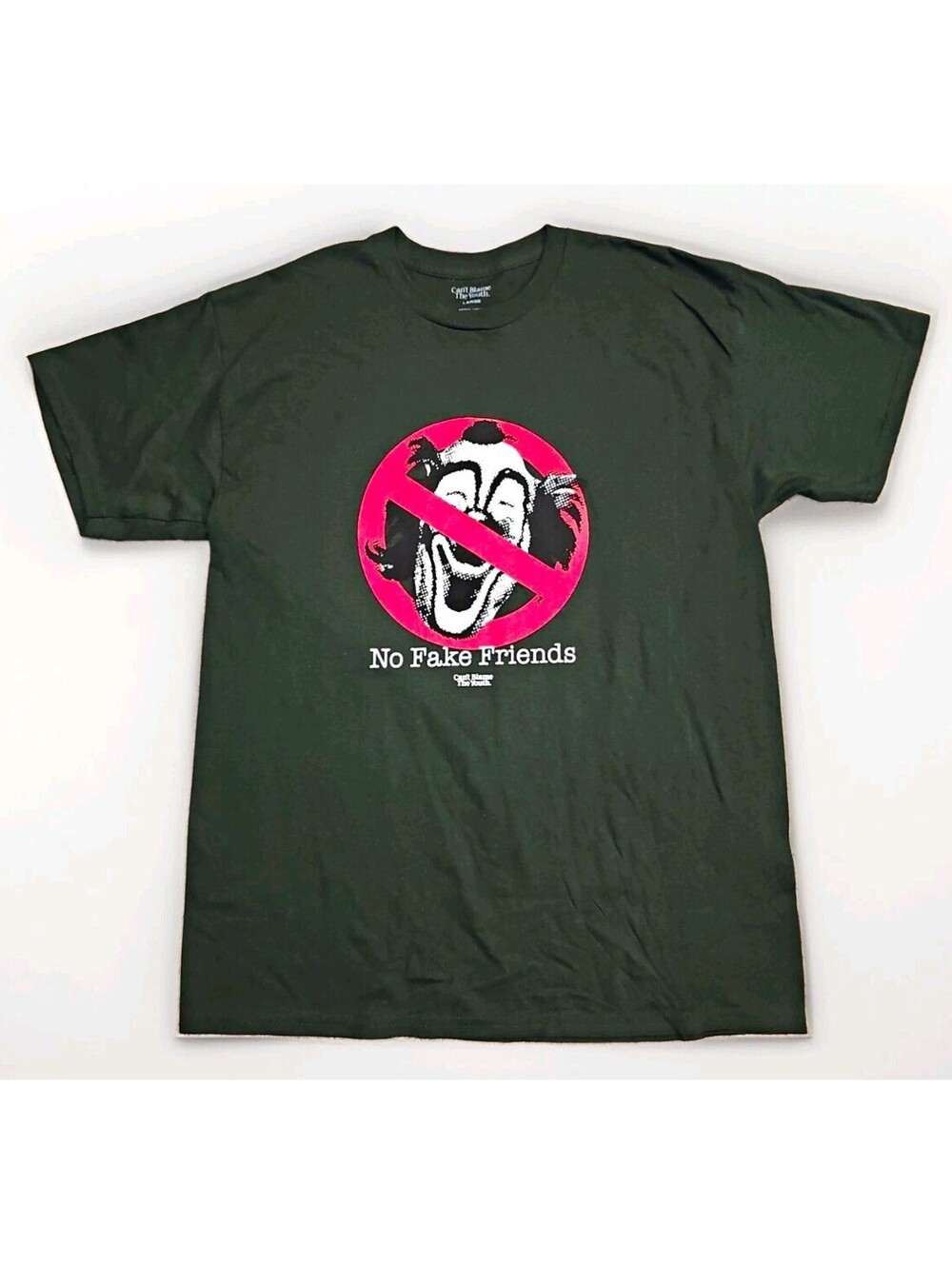 Can't Blame The Youth No Fake Friends Clown Graphic T-Shirt Green Size Large